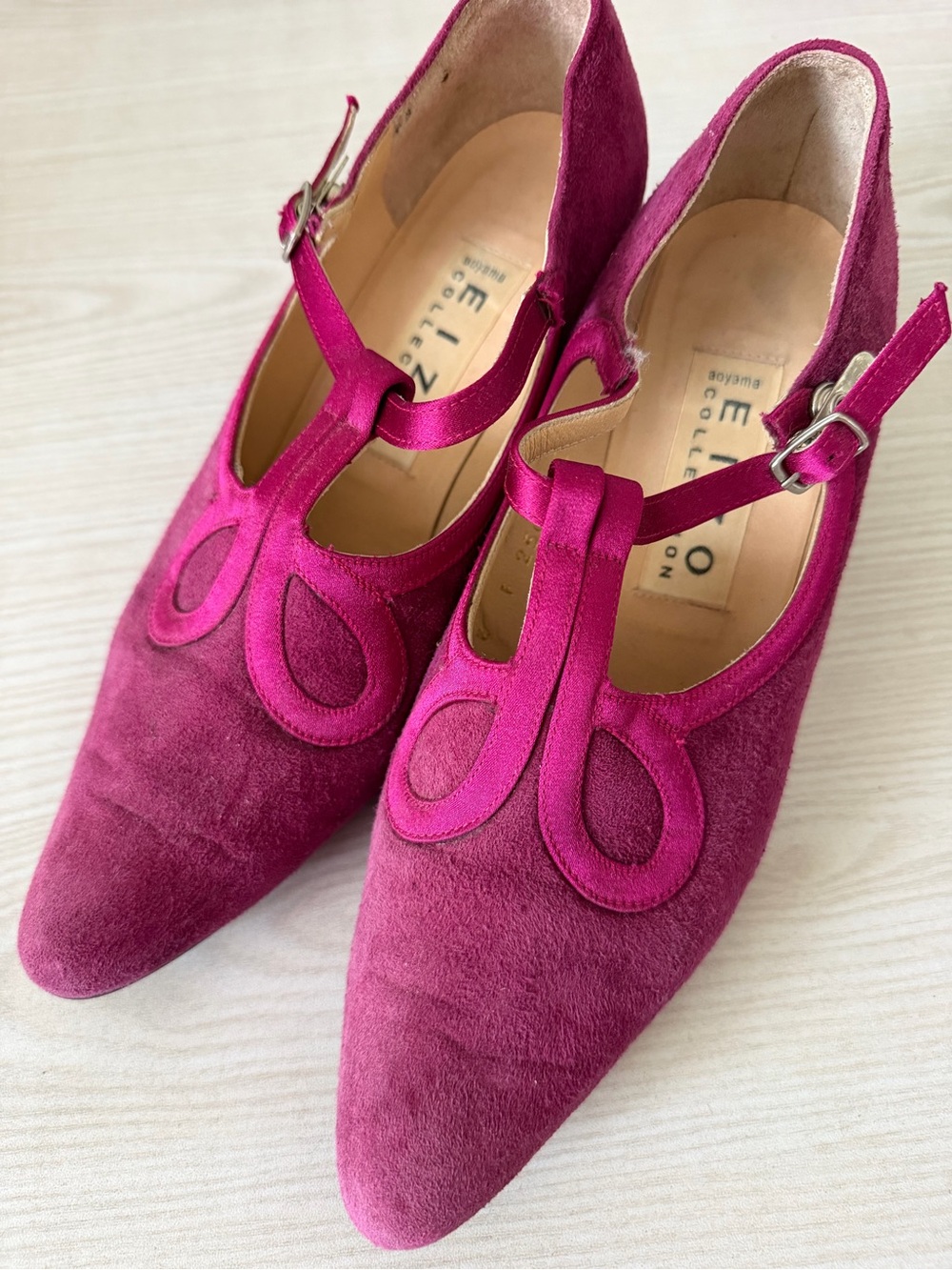 Women's Fuchsia Suede T-Strap Heels